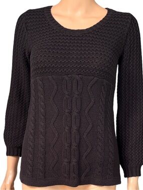 Stylish Black Cable Knit Scoop Neck Sweater by Style & Co Small